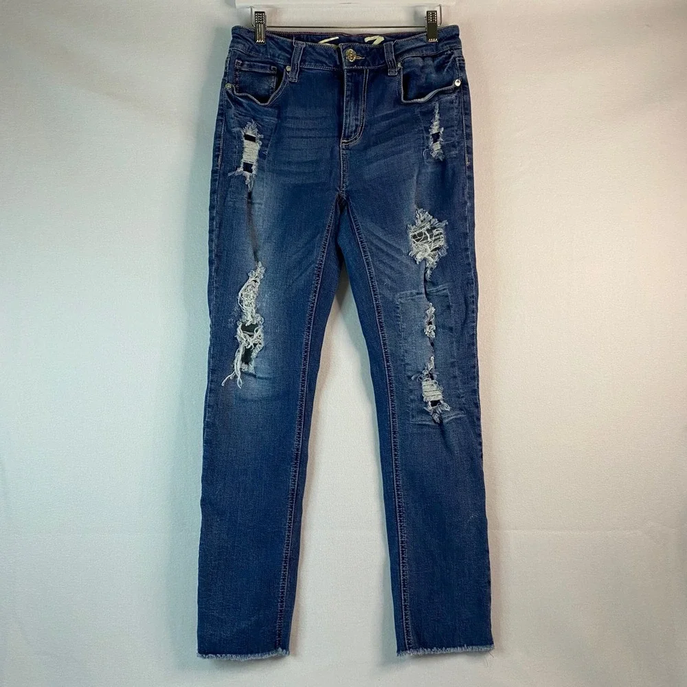 Seven7 Distressed Jeans‎ Womens Slim Straight Leg Medium Wash Denim Size 10 EUC